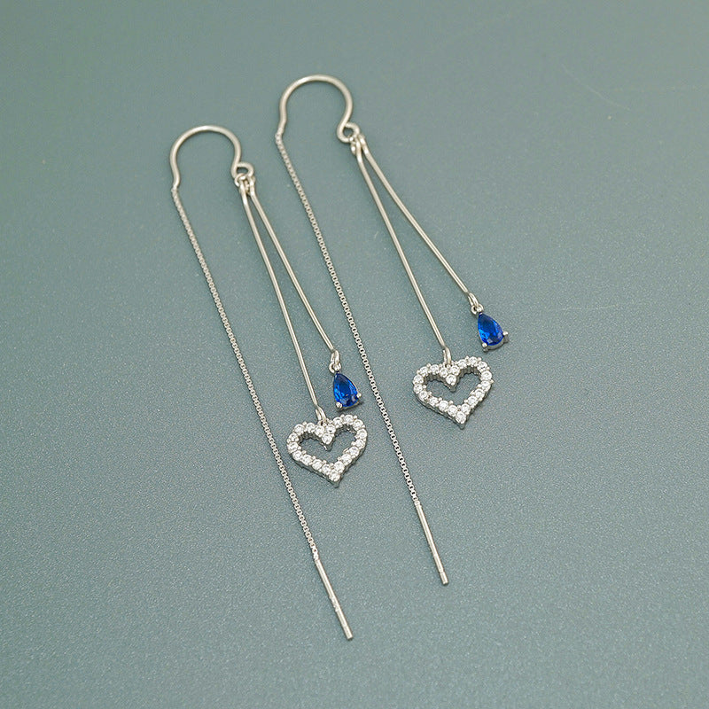 Sterling Silver Heart-Design Threader Earrings