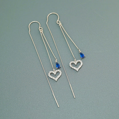 Sterling Silver Heart-Design Threader Earrings