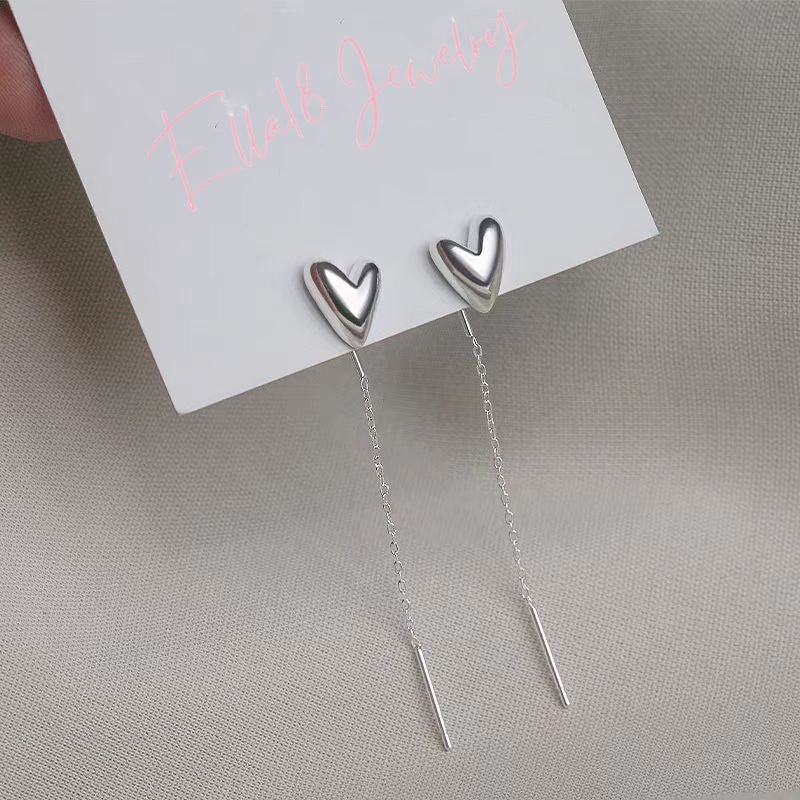 Sterling Silver Heart-Design Threader Earrings