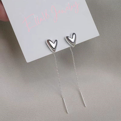 Sterling Silver Heart-Design Threader Earrings