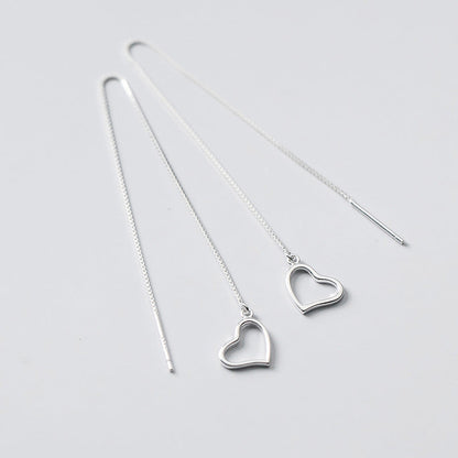 Sterling Silver Heart-Design Threader Earrings