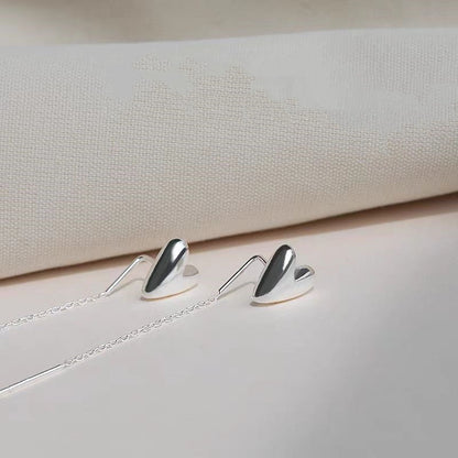 Sterling Silver Heart-Design Threader Earrings