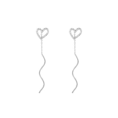 Sterling Silver Heart-Design Threader Earrings