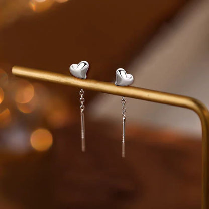 Sterling Silver Heart-Design Threader Earrings