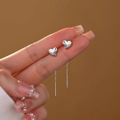Sterling Silver Heart-Design Threader Earrings