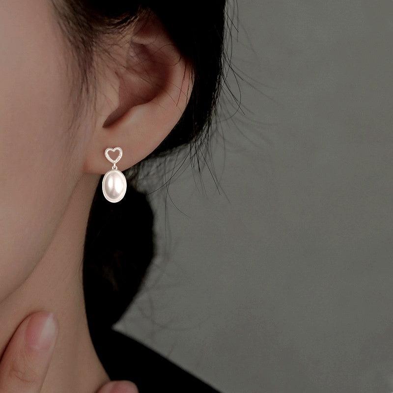 Sterling Silver Heart-Design White Shell Earrings