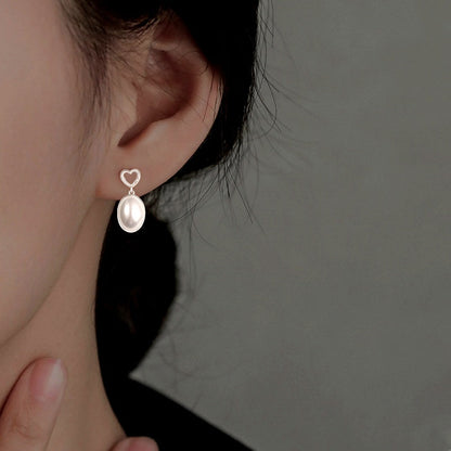 Sterling Silver Heart-Design White Shell Earrings