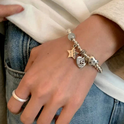 Sterling Silver Heart And Beaded Bracelets