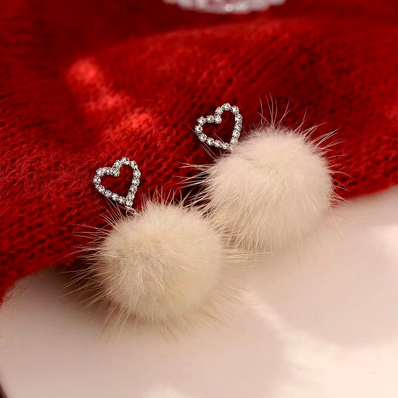 Sterling Silver Heart Hair Ball Earrings