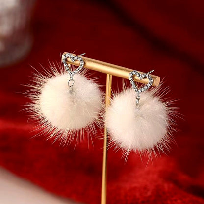 Sterling Silver Heart Hair Ball Earrings