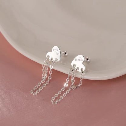 Sterling Silver Heart Tassel Earrings