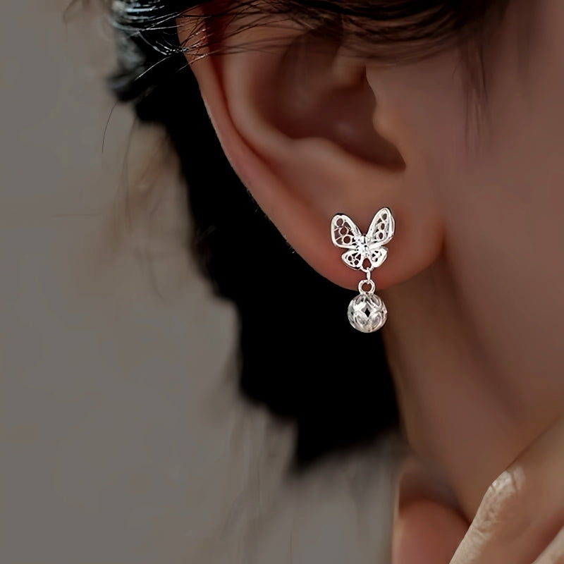 Sterling Silver Hollow Butterfly Earrings