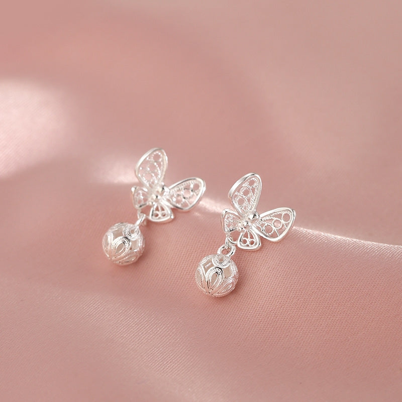 Sterling Silver Hollow Butterfly Earrings