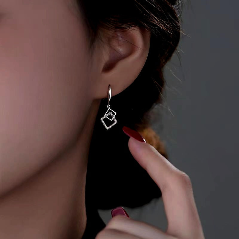 Sterling Silver Hollow Diamond Earrings