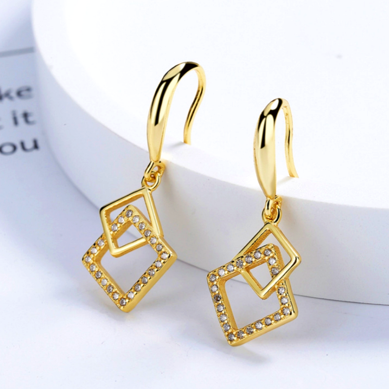 Sterling Silver Hollow Diamond Earrings