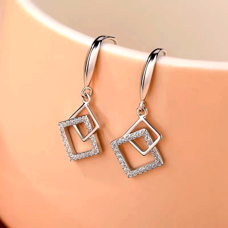 Sterling Silver Hollow Diamond Earrings