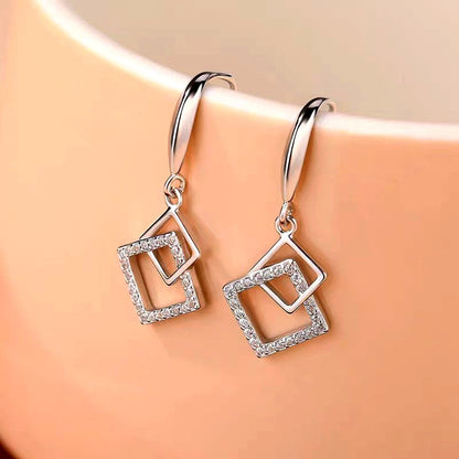 Sterling Silver Hollow Diamond Earrings