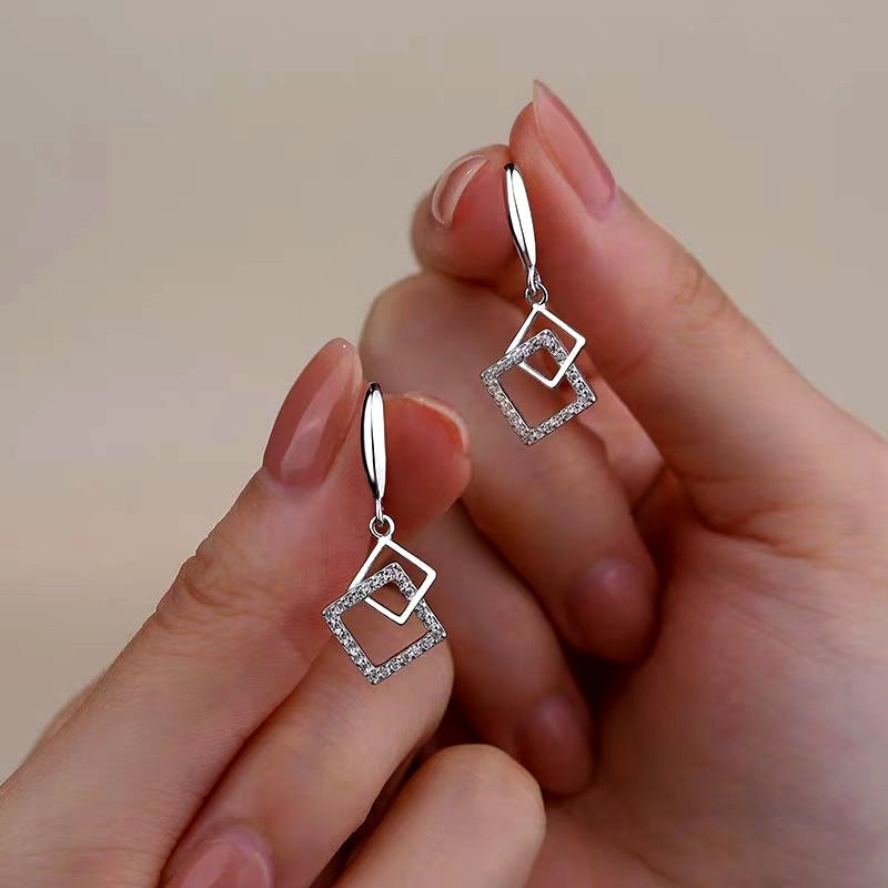 Sterling Silver Hollow Diamond Earrings
