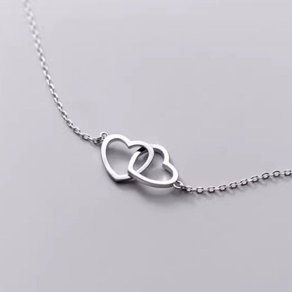 Sterling Silver Hollow Double Heart Necklaces