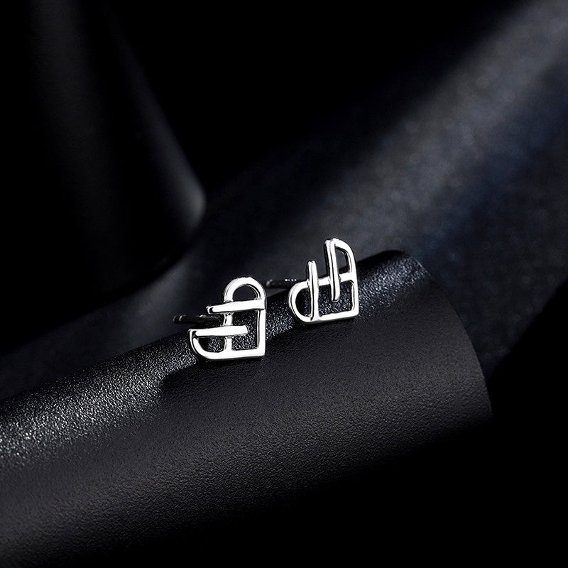 Sterling Silver Hollow Heart Stud Earrings