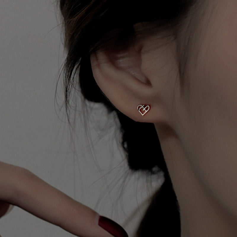 Sterling Silver Hollow Heart Stud Earrings