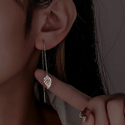 Sterling Silver Hollow Leaf Threader Earrings