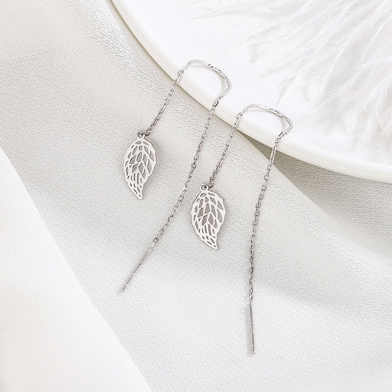 Sterling Silver Hollow Leaf Threader Earrings