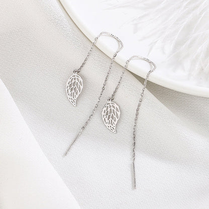 Sterling Silver Hollow Leaf Threader Earrings