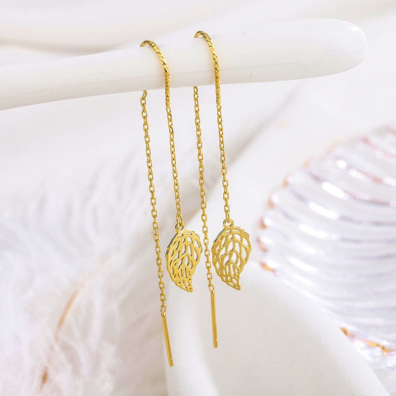 Sterling Silver Hollow Leaf Threader Earrings