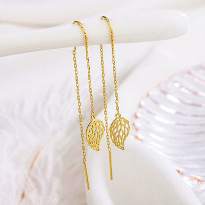Sterling Silver Hollow Leaf Threader Earrings