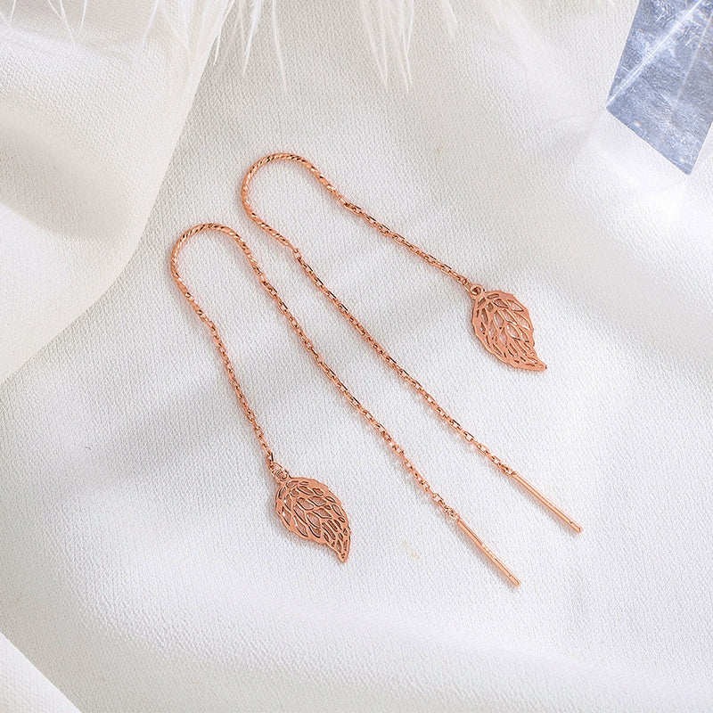 Sterling Silver Hollow Leaf Threader Earrings