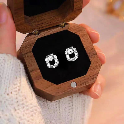 Sterling Silver Hollow Letter Bear Earrings