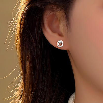 Sterling Silver Hollow Letter Bear Earrings