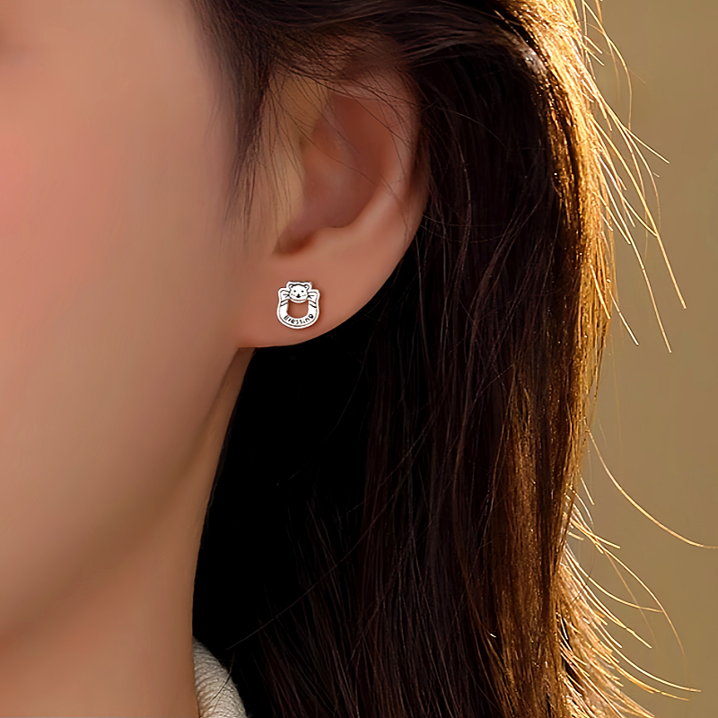 Sterling Silver Hollow Letter Bear Earrings
