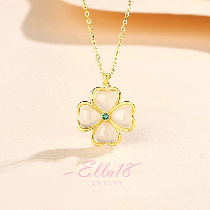 Sterling Silver Hollow Love Four-Leaf Clover Necklaces