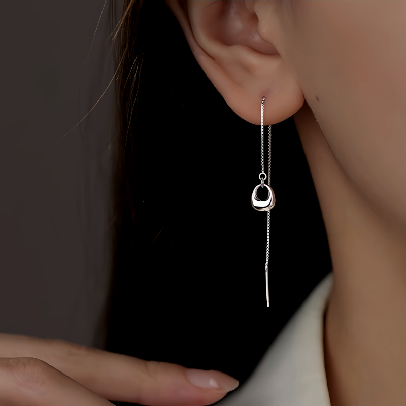 Sterling Silver Hollow Oval Threader Earrings