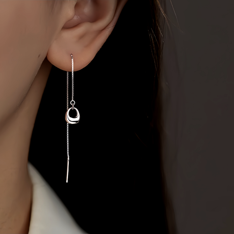 Sterling Silver Hollow Oval Threader Earrings