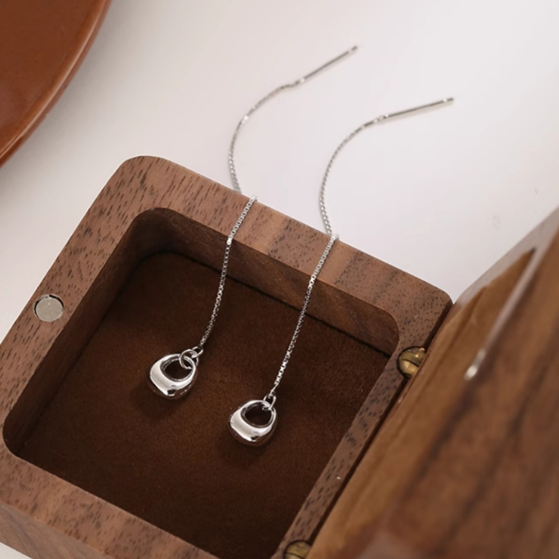 Sterling Silver Hollow Oval Threader Earrings