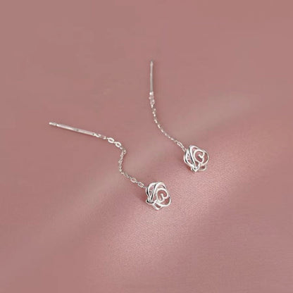 Sterling Silver Hollow Rose Threader Earrings