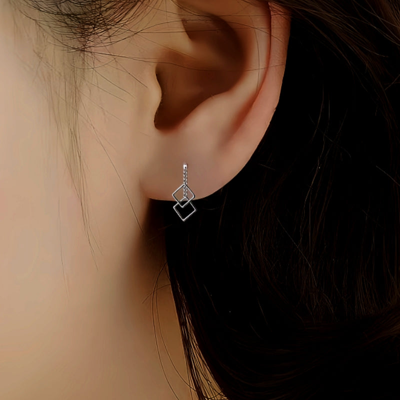 Sterling Silver Hollow Square Threader Earrings