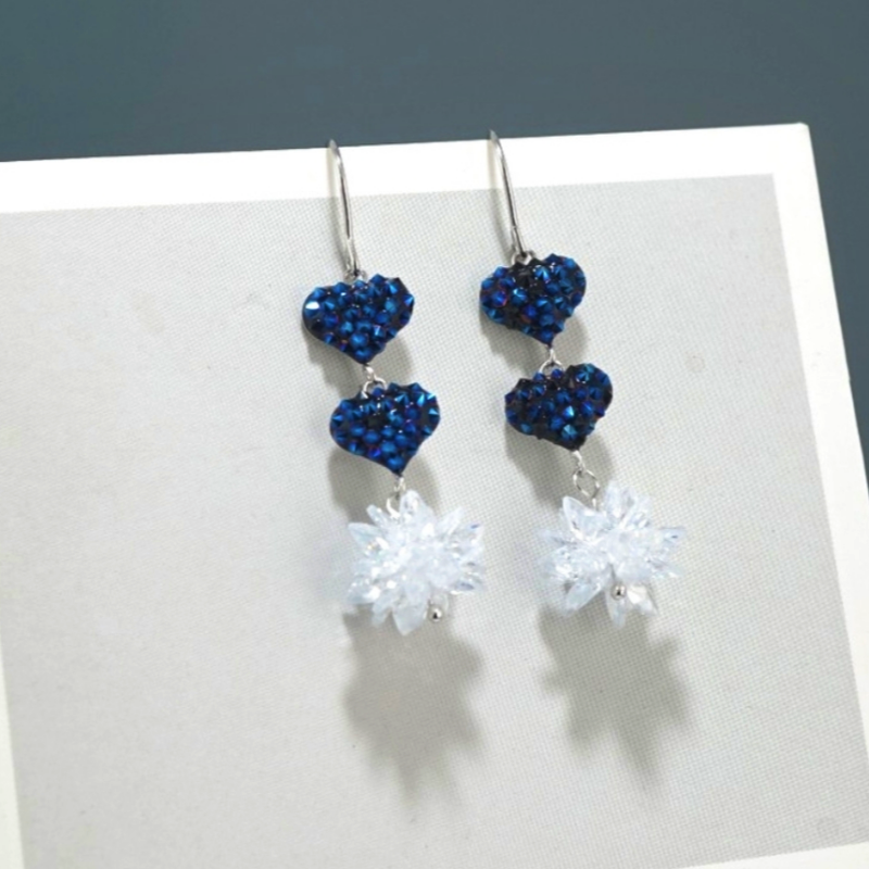 Sterling Silver Ice Crystal Heart Threader Tassel Earrings