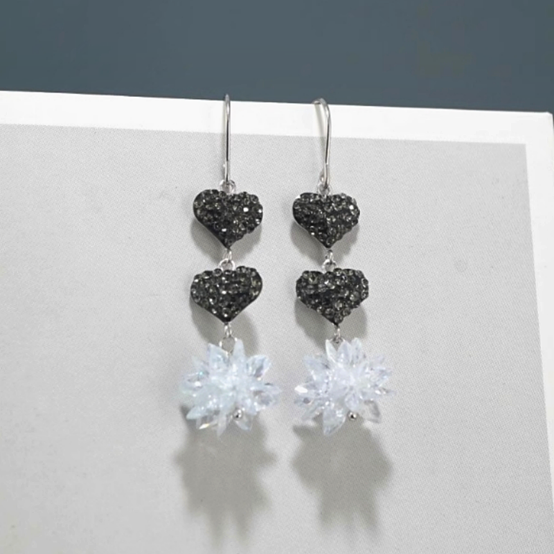 Sterling Silver Ice Crystal Heart Threader Tassel Earrings