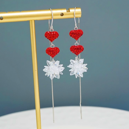 Sterling Silver Ice Crystal Heart Threader Tassel Earrings