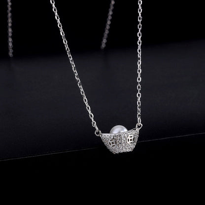 Sterling Silver Ingot Pearl Clavicle Chain Necklaces