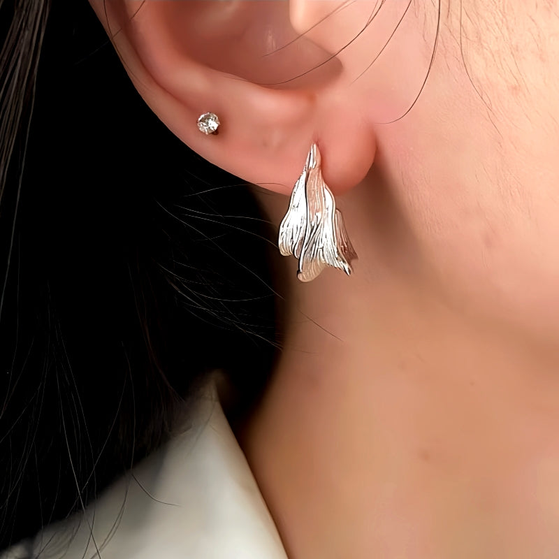 Sterling Silver Irregular Banana Leaf Earrings