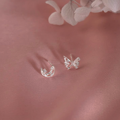 Sterling Silver Irregular Butterfly Moon Earrings