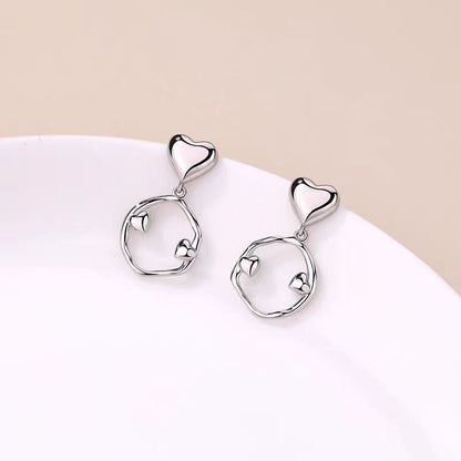 Sterling Silver Irregular Hoop Heart Earrings