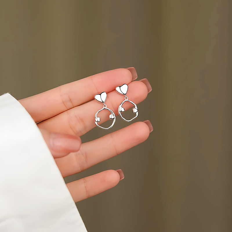 Sterling Silver Irregular Hoop Heart Earrings
