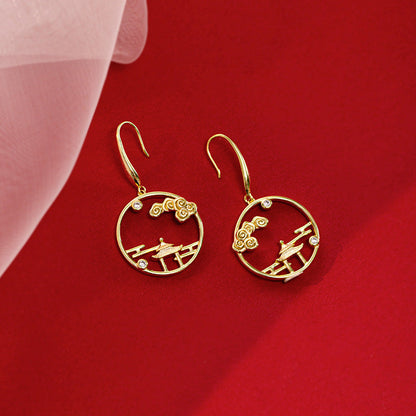 Sterling Silver Landscape Pavilion Ear Hook Earrings