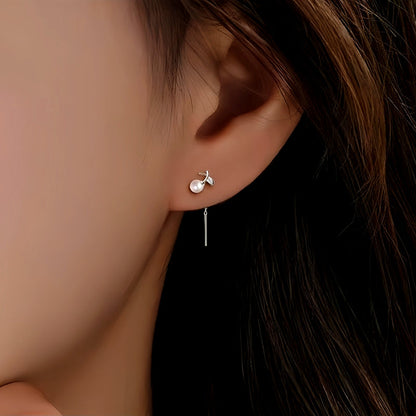 Sterling Silver Leaf Pearl Tassel Earrings